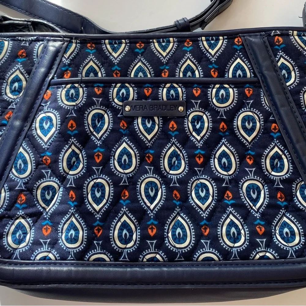 Vera Bradley Women's Trimmed Trapeze Crossbody Purse Marrakesh Motifs Bag Blue